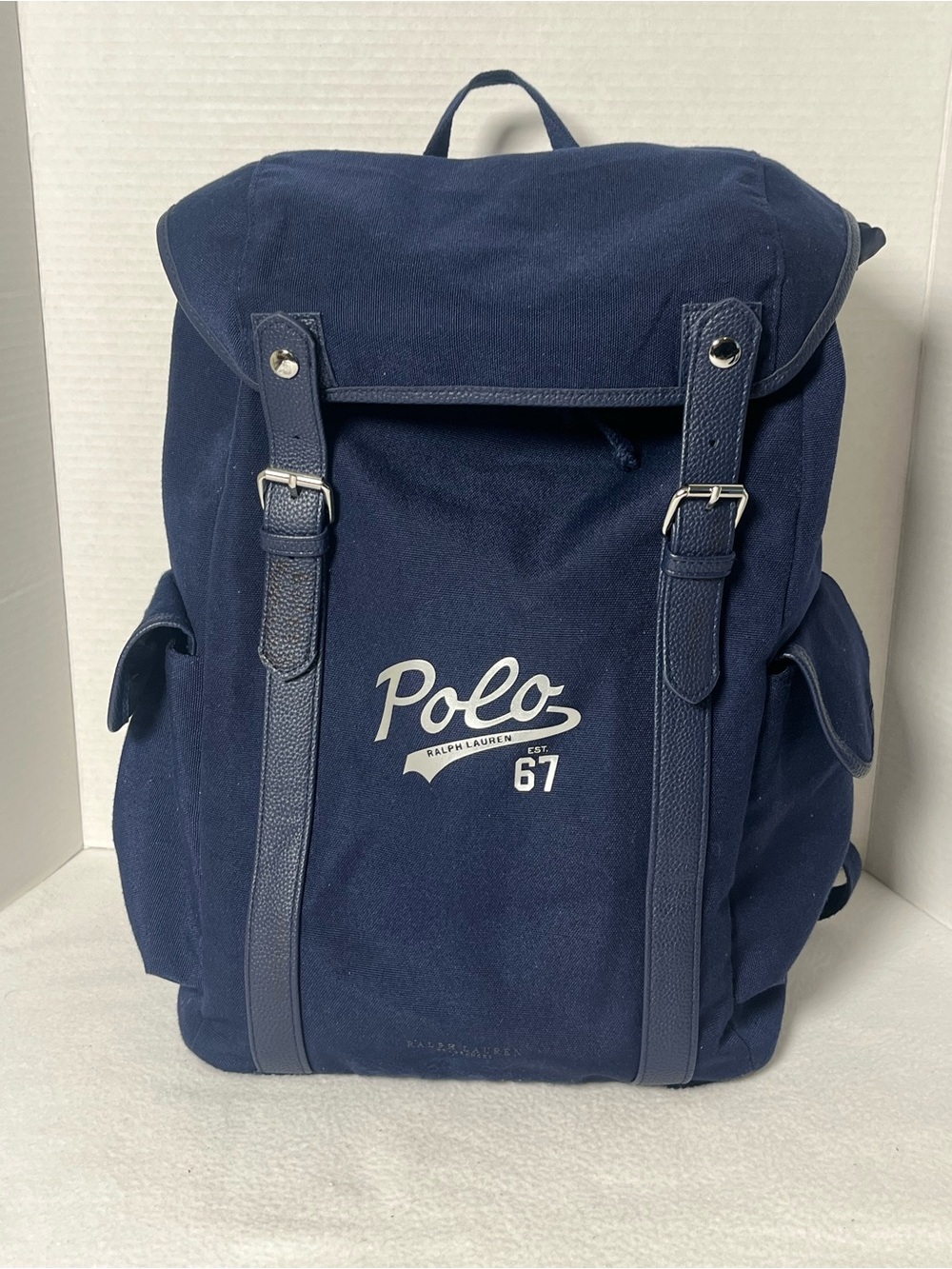 Polo by Ralph Lauren Navy Canvas Backpack with Leather-Trim Straps